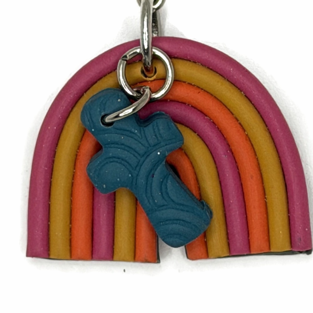 Rainbow Arch with Blue Cross Rubber Keychain Charm
